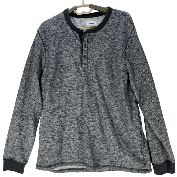 Old Navy Henley Tee Shirt Mens XL Gray Long Sleeves Cotton Blend Preppy Y2K - Picture 1 of 5